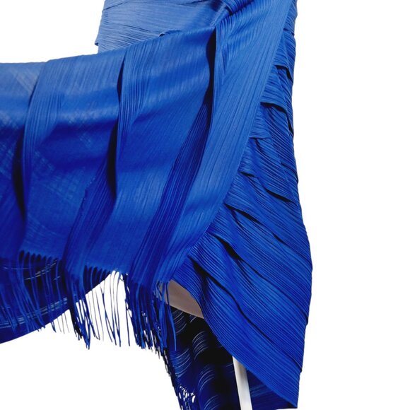 Chico's Travelers, Royal Blue Poncho Plisse Fabric Lightweight Fringe Hem S/M - Picture 7 of 16